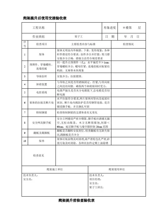 爬架升前与升后检查表