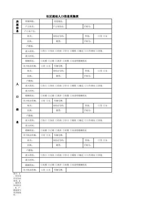 人口信息采集表(按户)