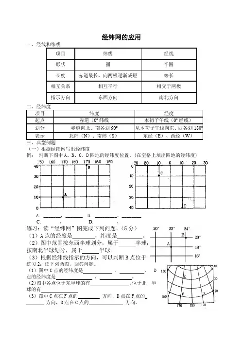 经纬网的应用练习题