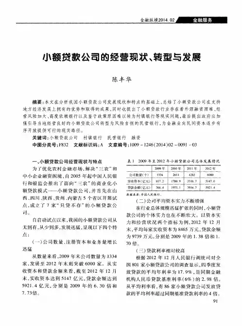 小额贷款公司的经营现状、转型与发展