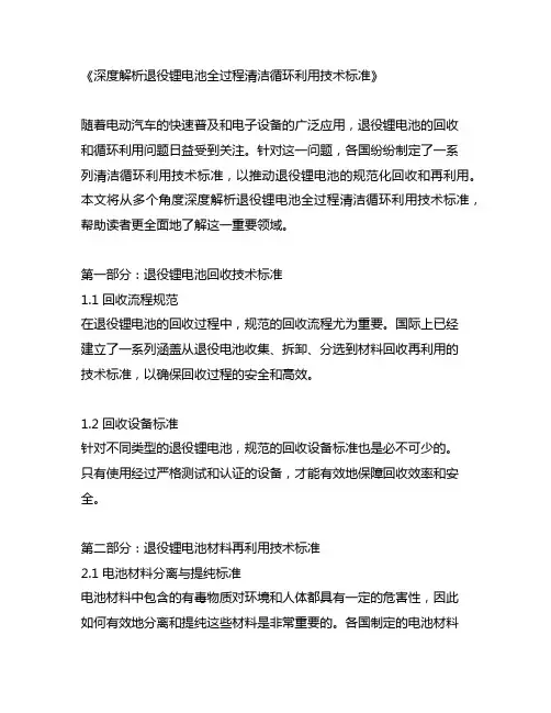 退役锂电池全过程清洁循环利用技术标准