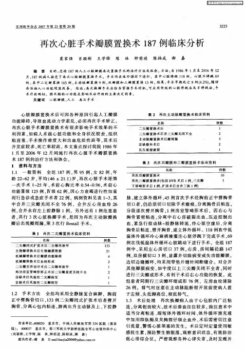 再次心脏手术瓣膜置换术187例临床分析