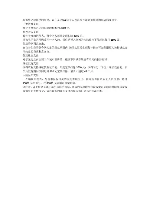 2024专项扣除标准表详细