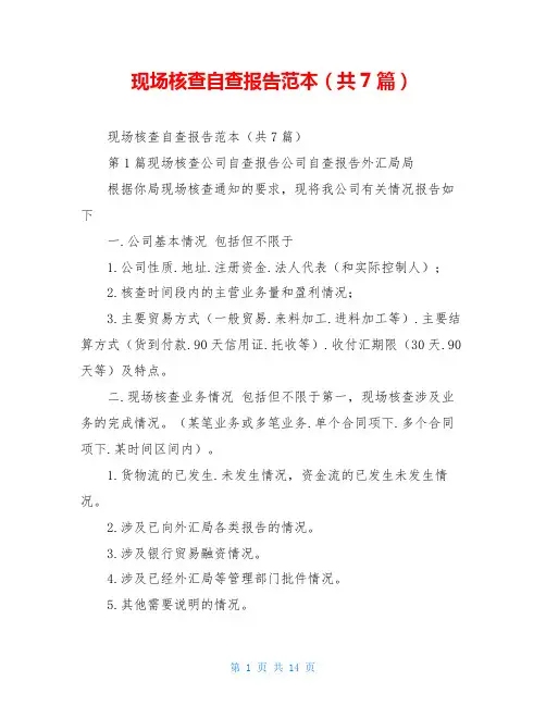 现场核查自查报告范本(共7篇)