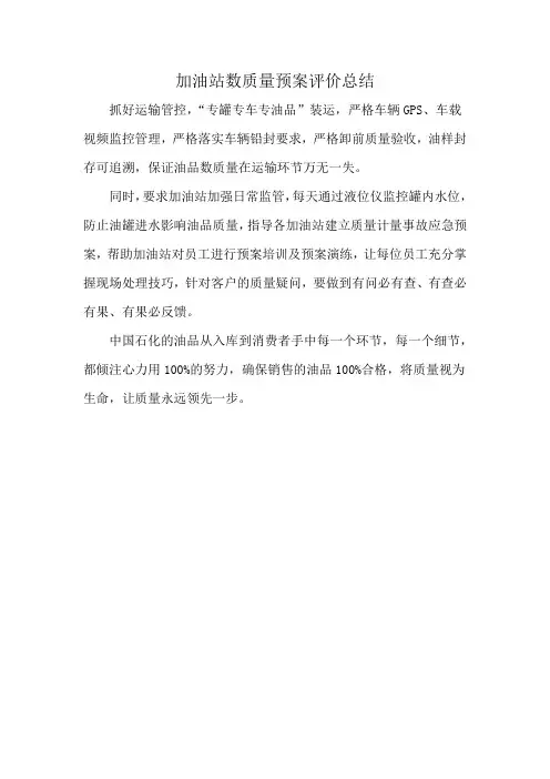 加油站数质量预案评价总结