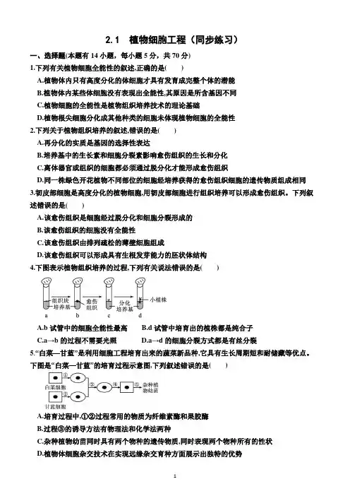 2.1  植物细胞工程(同步练习)(附答案)—2022-2023学年高二下学期生物选择性必修3