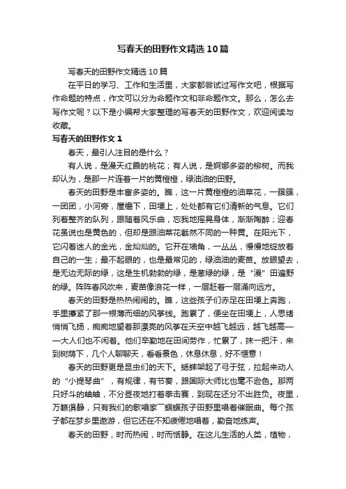 写春天的田野作文精选10篇