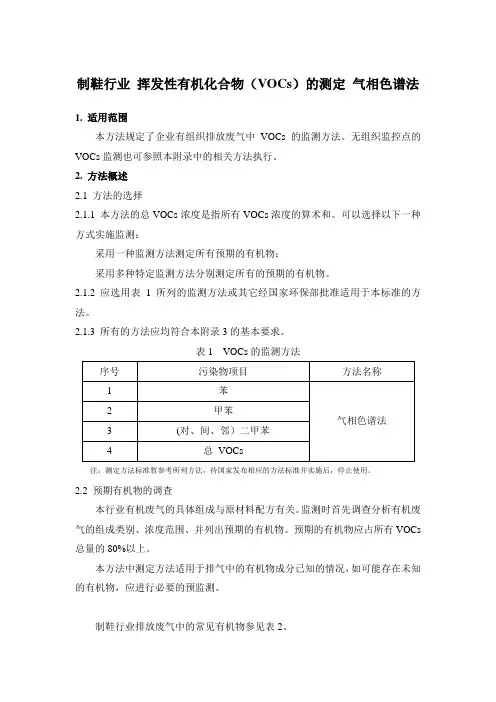 制鞋行业 挥发性有机化合物(VOCS)的测定 气相色谱法