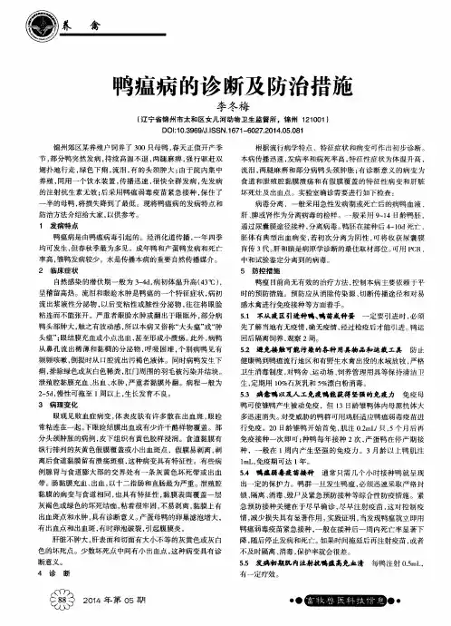 鸭瘟病的诊断及防治措施