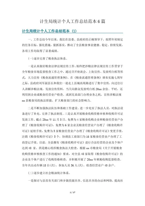 计生局统计个人工作总结范本6篇