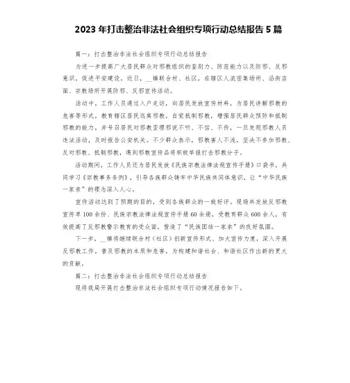 2023年打击整治非法社会组织专项行动总结报告5篇