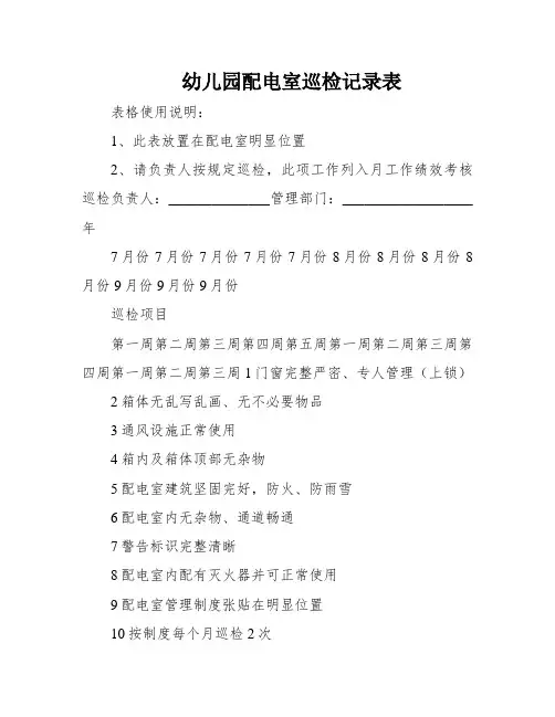 幼儿园配电室巡检记录表