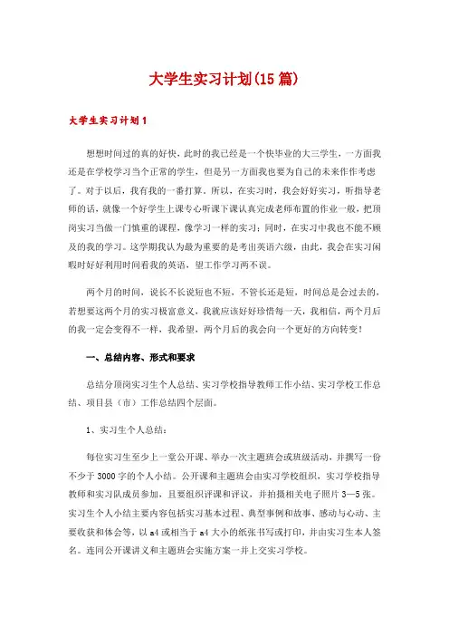 大学生实习计划(15篇)