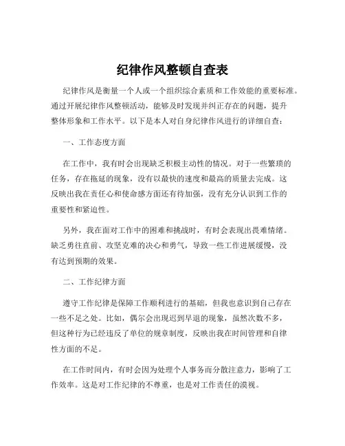纪律作风整顿自查表