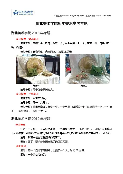 湖北美术学院历年美术高考考题