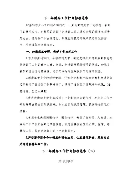 2024年下一年财务工作计划标准范本（4篇）