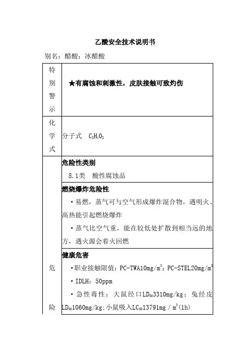 乙酸安全技术说明书