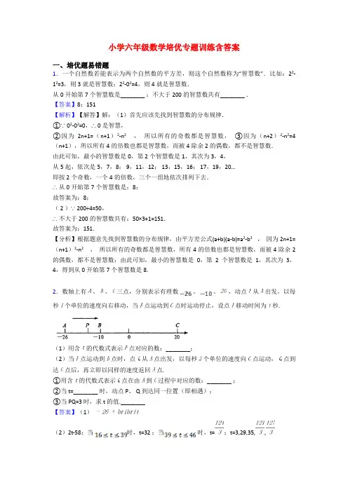 小学六年级数学培优专题训练含答案