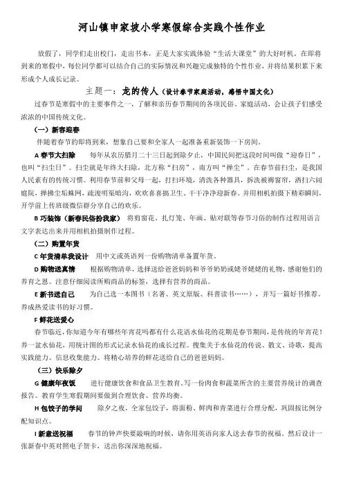 申家坡小学寒假综合实践个性作业