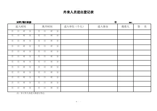 设备房外来人员进出登记表