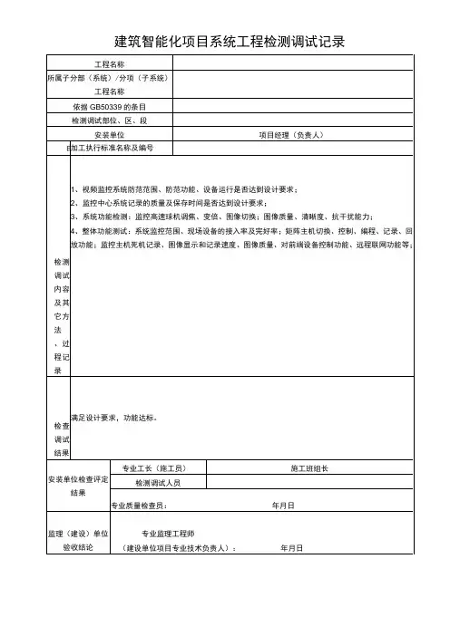建筑智能化项目系统工程检测调试记录表
