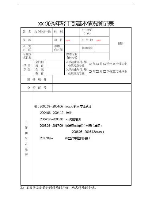 优秀年轻干部基本情况登记表【最新】