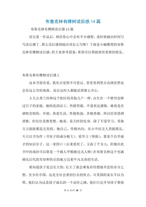 布鲁克林有棵树读后感14篇(参考)