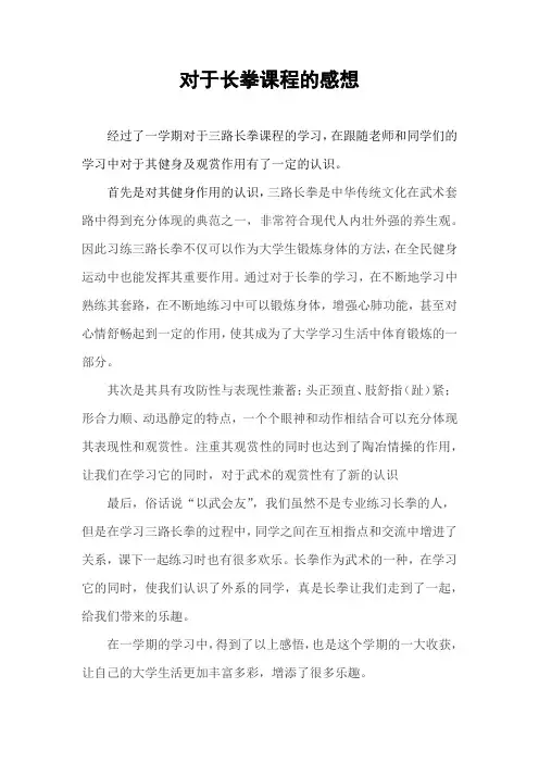 对于长拳课程的感想