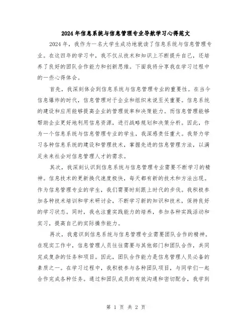 2024年信息系统与信息管理专业导航学习心得范文