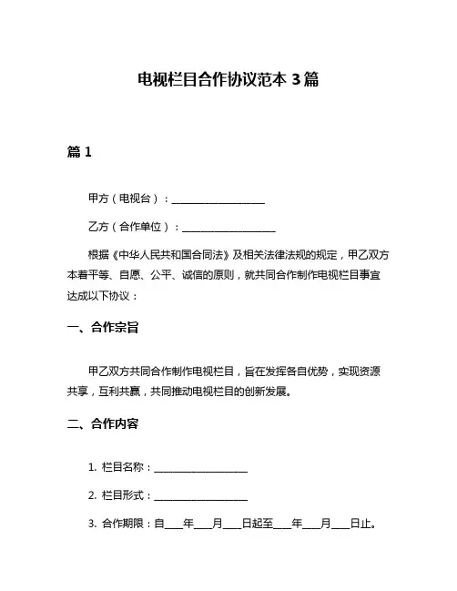 电视栏目合作协议范本3篇