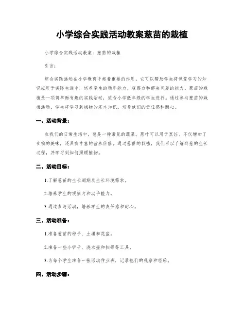 小学综合实践活动教案葱苗的栽植