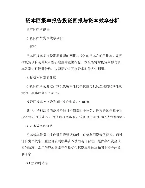 资本回报率报告投资回报与资本效率分析