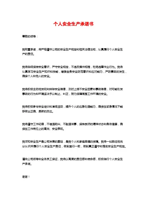 个人安全生产承诺书