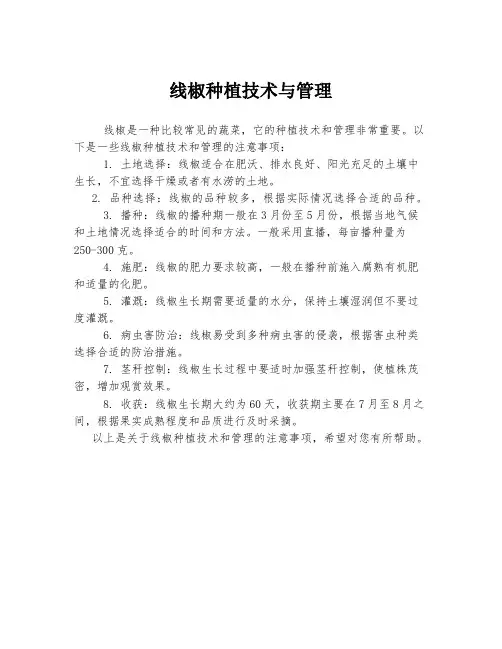 线椒种植技术与管理