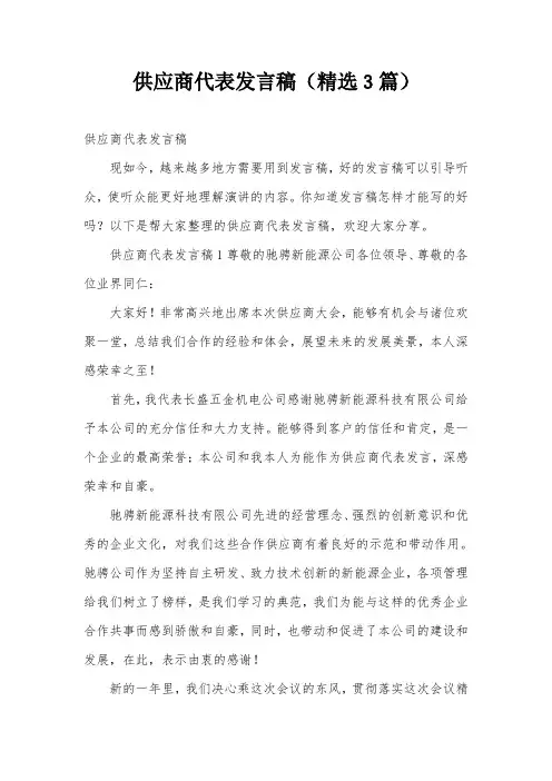 供应商代表发言稿(精选3篇)