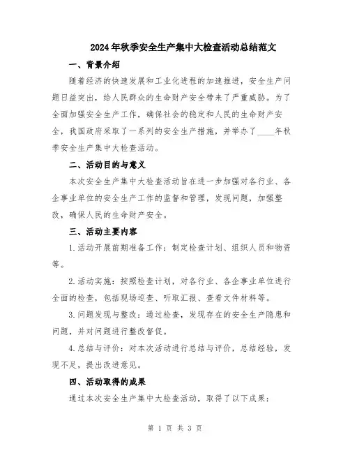 2024年秋季安全生产集中大检查活动总结范文