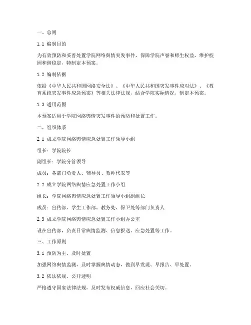学院网络舆情应急预案