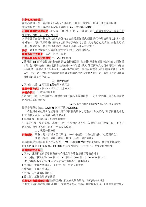 网络技术  第三版   期末重点总结