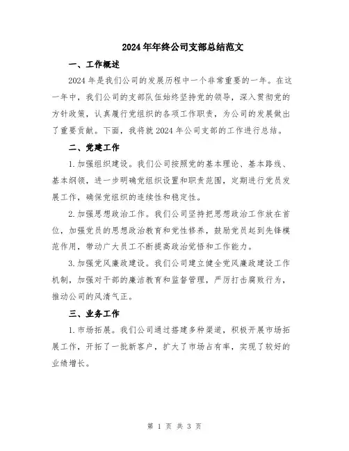 2024年年终公司支部总结范文