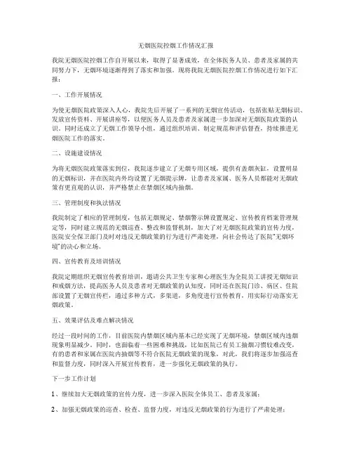 无烟医院控烟工作情况汇报