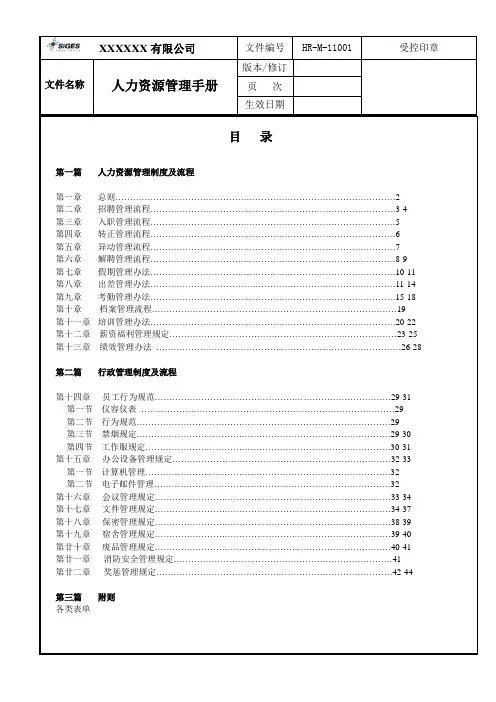 手册大全--人力资源管理手册大全--全册定稿