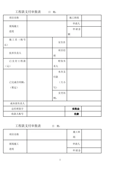 工程款支付审批表(范本)