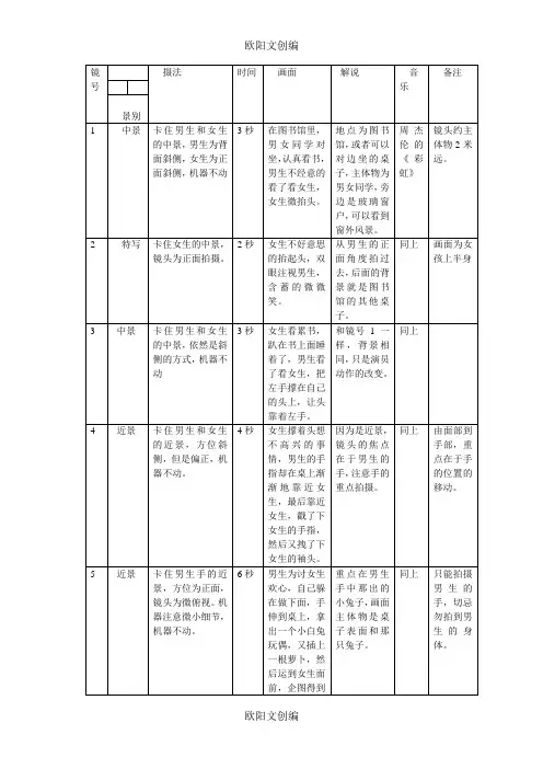 分镜头脚本范本之欧阳文创编