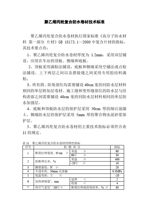 聚乙烯丙纶复合防水卷材技术标准