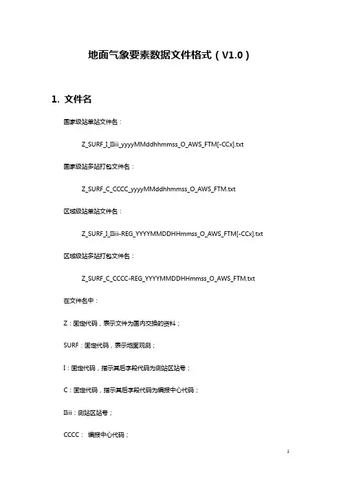 地面气象要素数据文件格式(V1