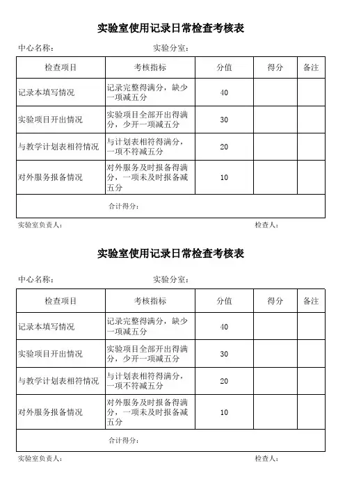 实验室使用记录日常检查表