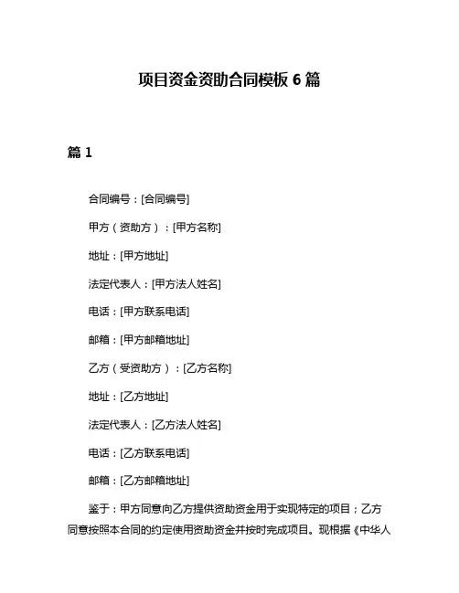 项目资金资助合同模板6篇