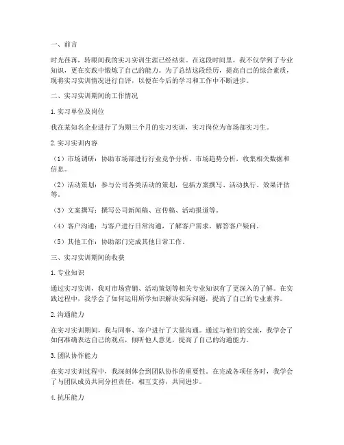 实习实训自评报告