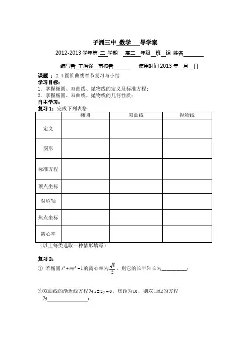 圆锥曲线章节复习与小结