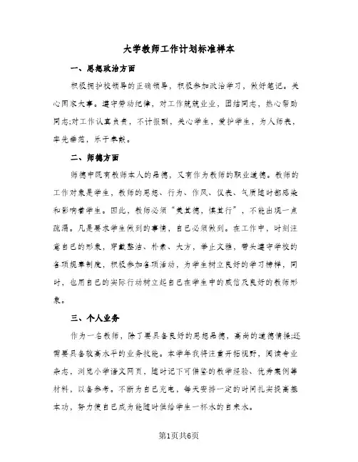 大学教师工作计划标准样本（3篇）